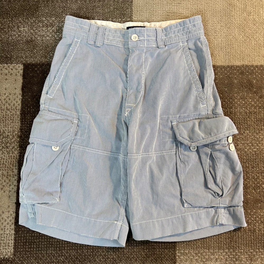 Polo Ralph Lauren Mens 29 Seersucker Cargo Shorts Blue White Striped Chino